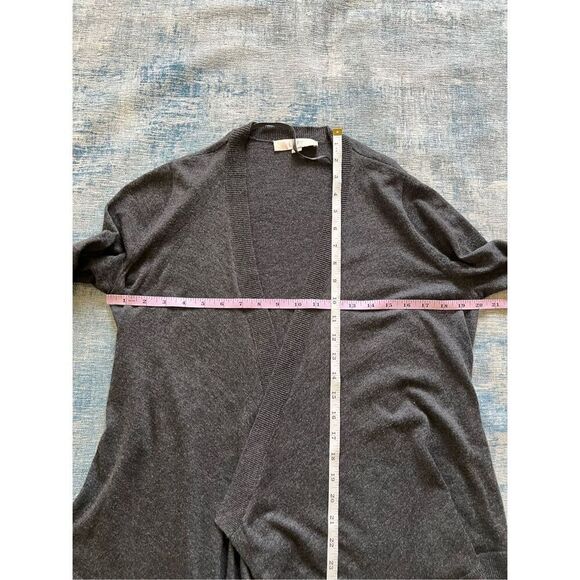 Ann Taylor Loft Heathered Dark Charcoal Gray Open Front Cardigan Large - Picture 5 of 8